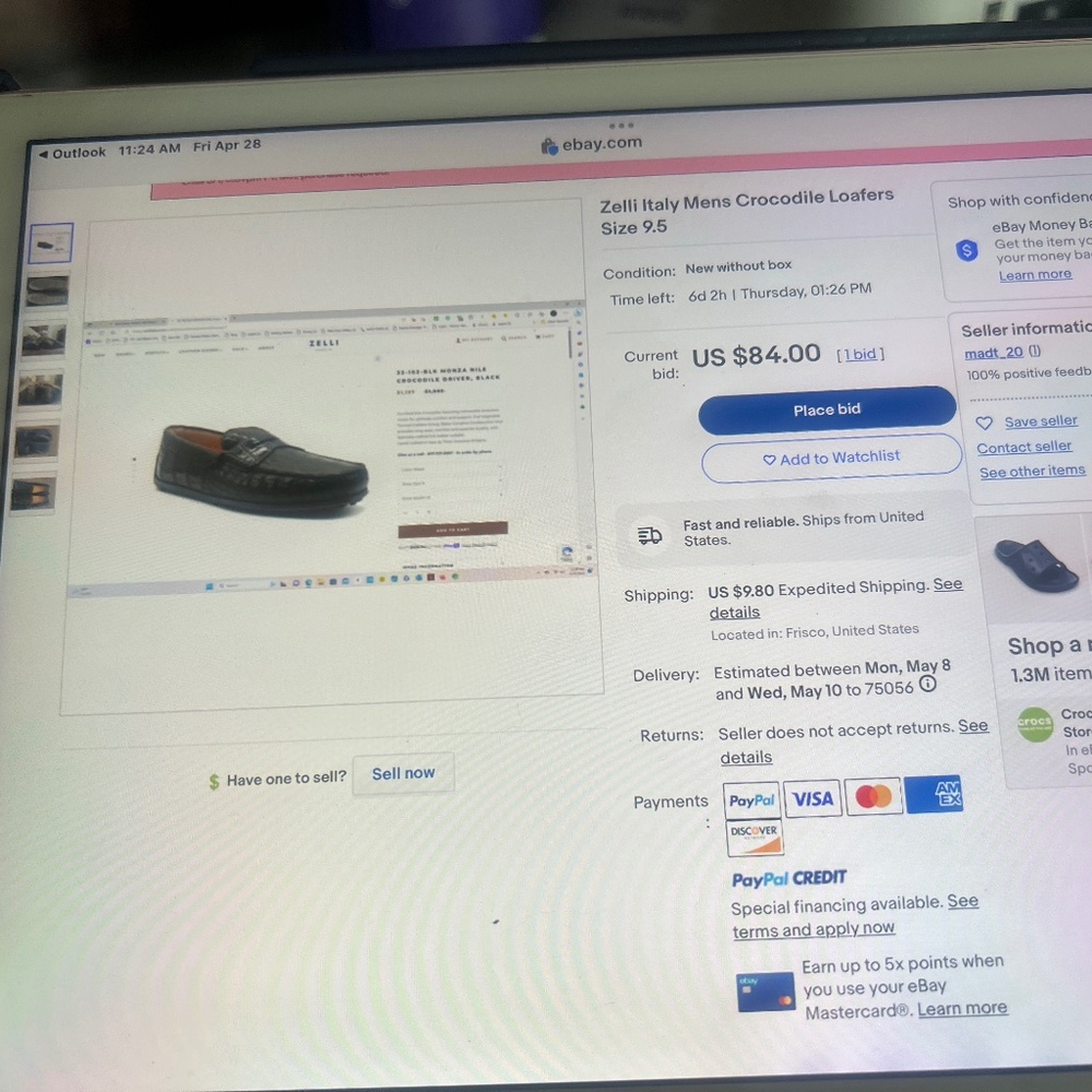 Selling Italia Men’s Black Monday Nile Crocodile Driver Dress Shoes Size 9 M